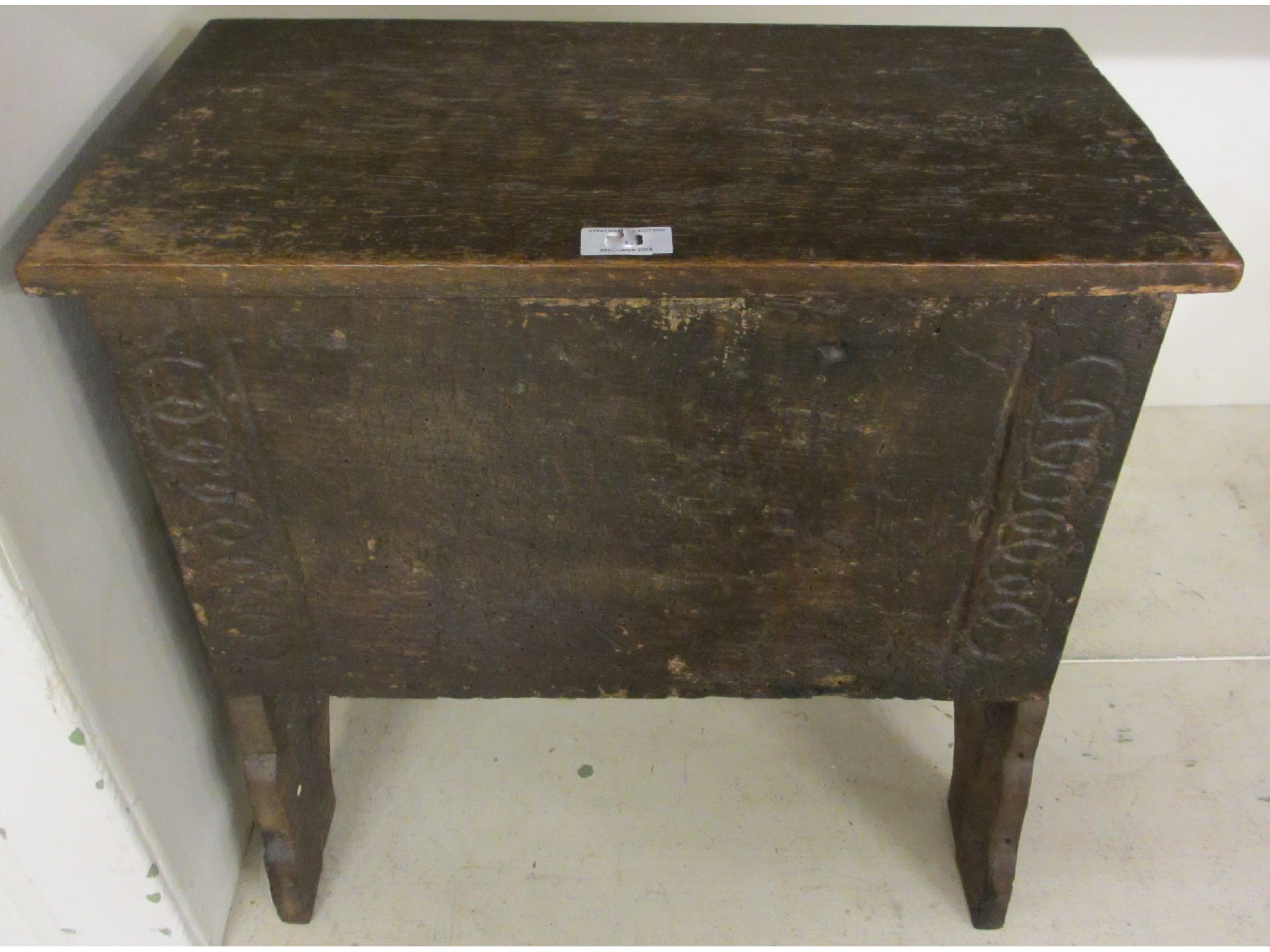 Appraisal: Oak coffer with geometric carving