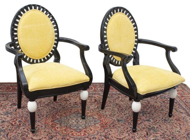 Appraisal: lot of Armchairs th c frame in a two-tone black