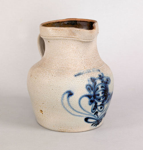 Appraisal: Stoneware pitcher th c impressed White's Binghamton with cobalt floral