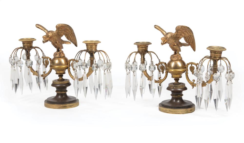 Appraisal: Pair of William IV Gilt and Patinated Bronze Two-Light Candelabra