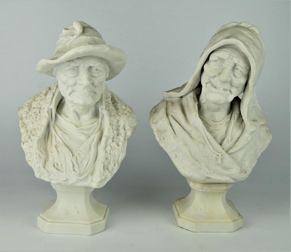 Appraisal: Pr OF CONTINENTAL BISQUE PORCELAIN BUSTS MARKED ML A pair