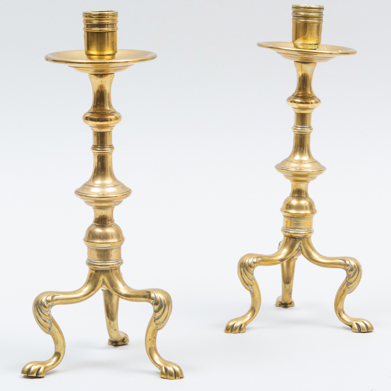 Appraisal: PAIR OF CONTINENTAL BRASS CANDLESTICKS x x in Condition Wear