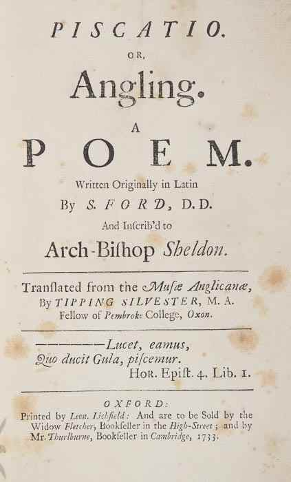 Appraisal: Ford Simon Piscatio or Angling A Poem Translated by Tipping