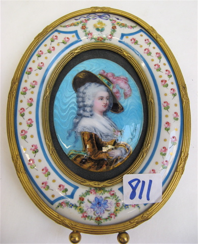 Appraisal: FRENCH MINIATURE PORTRAIT OIL on enameled metal of a lady