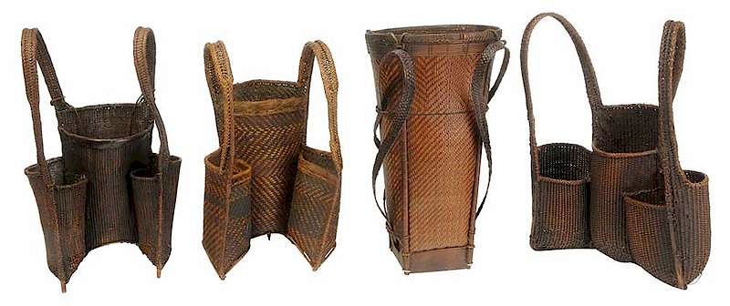 Appraisal: Four Vintage Thai Burden Baskets probably th century each inwoven