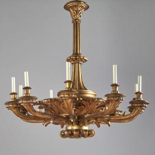 Appraisal: Large Continental Baroque giltwood chandelier Large Continental Baroque giltwood chandelier