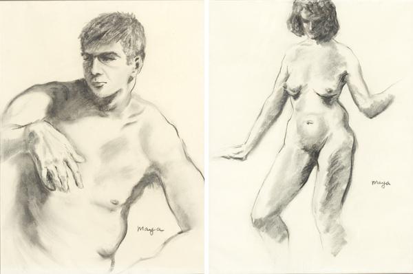 Appraisal: th C CHARCOAL DRAWINGS Two untitled figure studies on paper