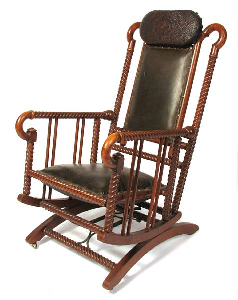 Appraisal: An old hickory Roosevelt rocker and a brown painted Hunzinger