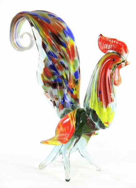 Appraisal: Art Glass Roosterlikely Murano multicolored with scrolling tail feathers in