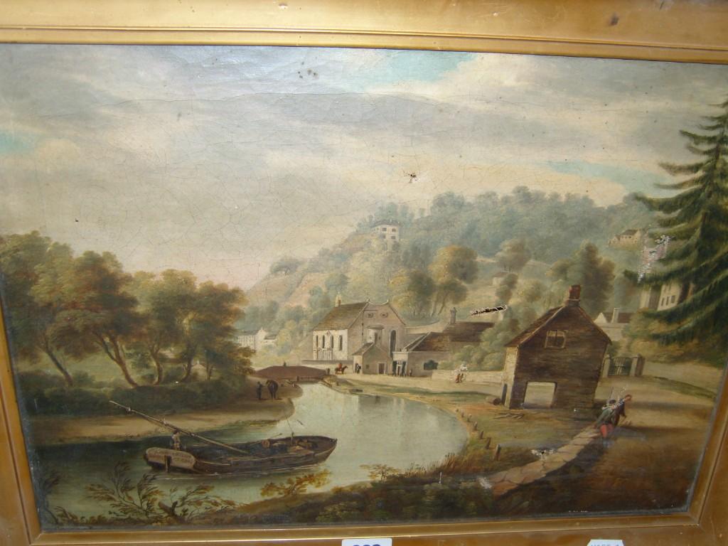 Appraisal: A th century oil painting on canvas of a canal