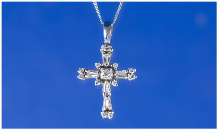 Appraisal: ct White Gold Diamond Cross Set With Round Brilliant Cut