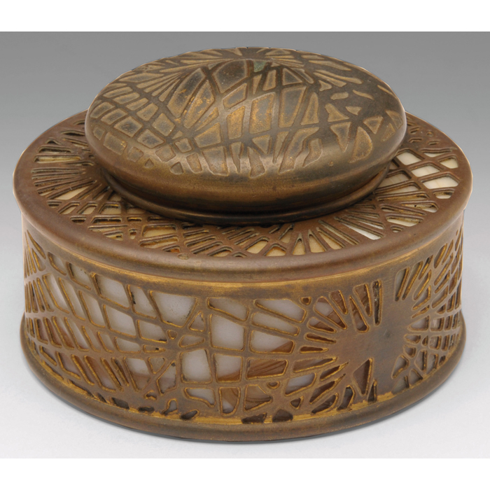 Appraisal: Tiffany Studios inkwell round shape bronze in the Pine Needle