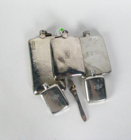 Appraisal: Group of Five Sterling Silver Flasks all are monogrammed including