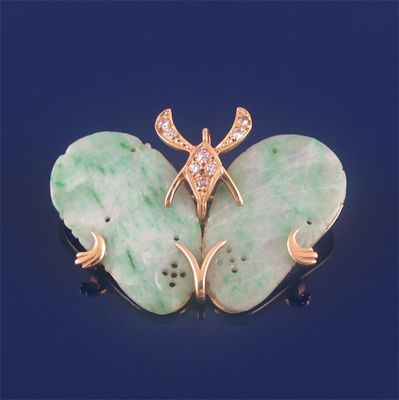 Appraisal: A jade butterfly brooch the wings formed from carved and