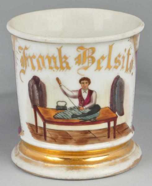 Appraisal: Tailor Shaving Mug Description Gilt name Frank Belsito Full light