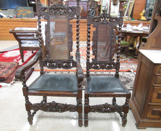 Appraisal: TWO MATCHING CHARLES II STYLE CARVED OAK CHAIRS English early