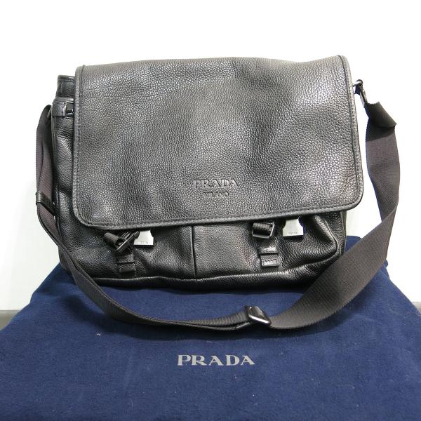 Appraisal: Prada Black Leather Messenger Bag with authenticity card warranty and