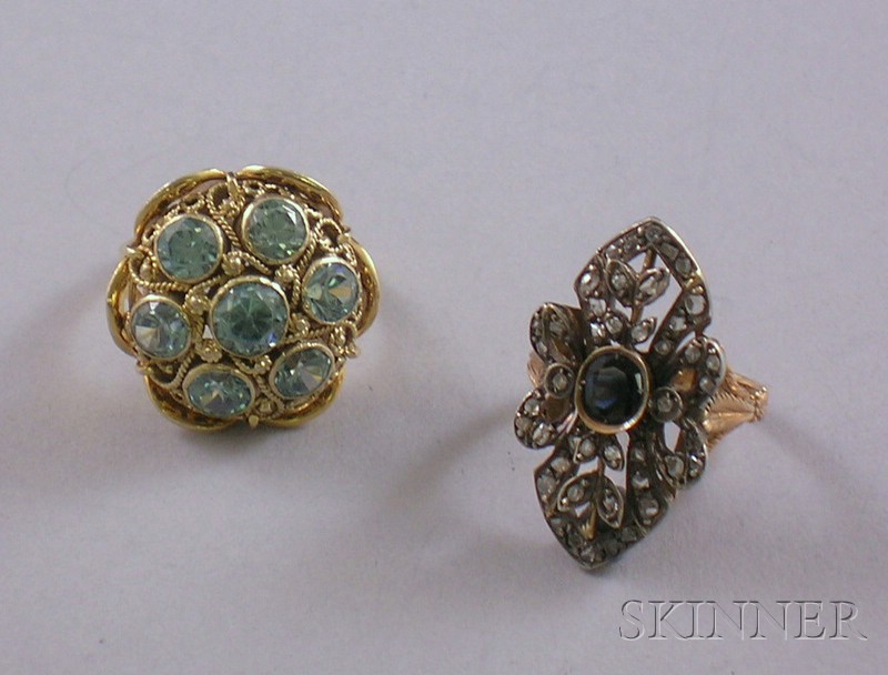 Appraisal: Two Gold Gem-set Rings an kt gold diamond and gemstone