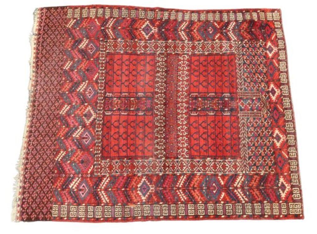 Appraisal: Hand-tied Afghan Turkoman Hatchli rug approx ' l ' w