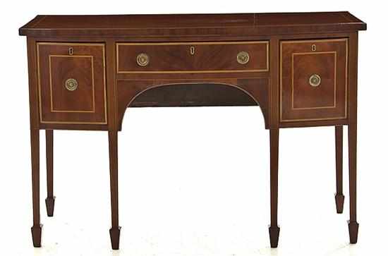 Appraisal: George III inlaid mahogany bowfront sideboard circa inlaid bowfront top