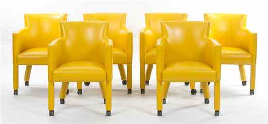 Appraisal: A Set of Six Upholstered Bergeres each covered with yellow