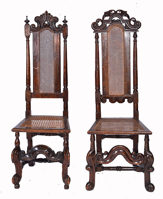 Appraisal: TWO ANTIQUE TH CENTURY STYLE WALNUT DINING CHAIRS with high