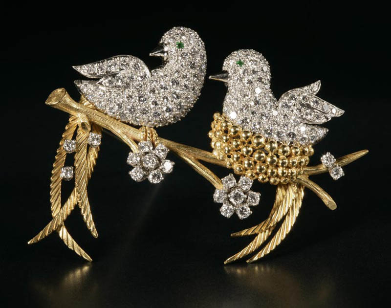 Appraisal: A McTeigue platinum gold and diamond bird brooch A McTeigue