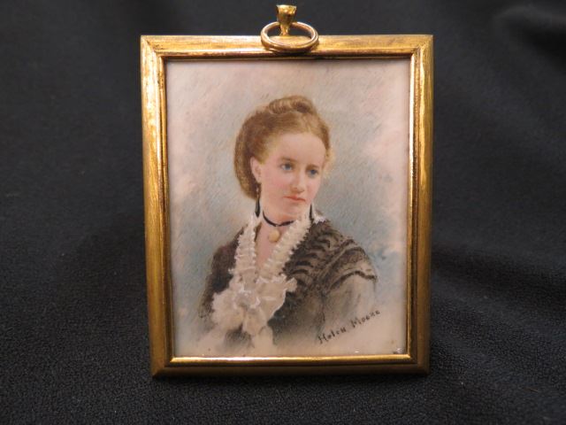 Appraisal: Miniature Portrait Painting on Ivory of Young Lady signed Helen