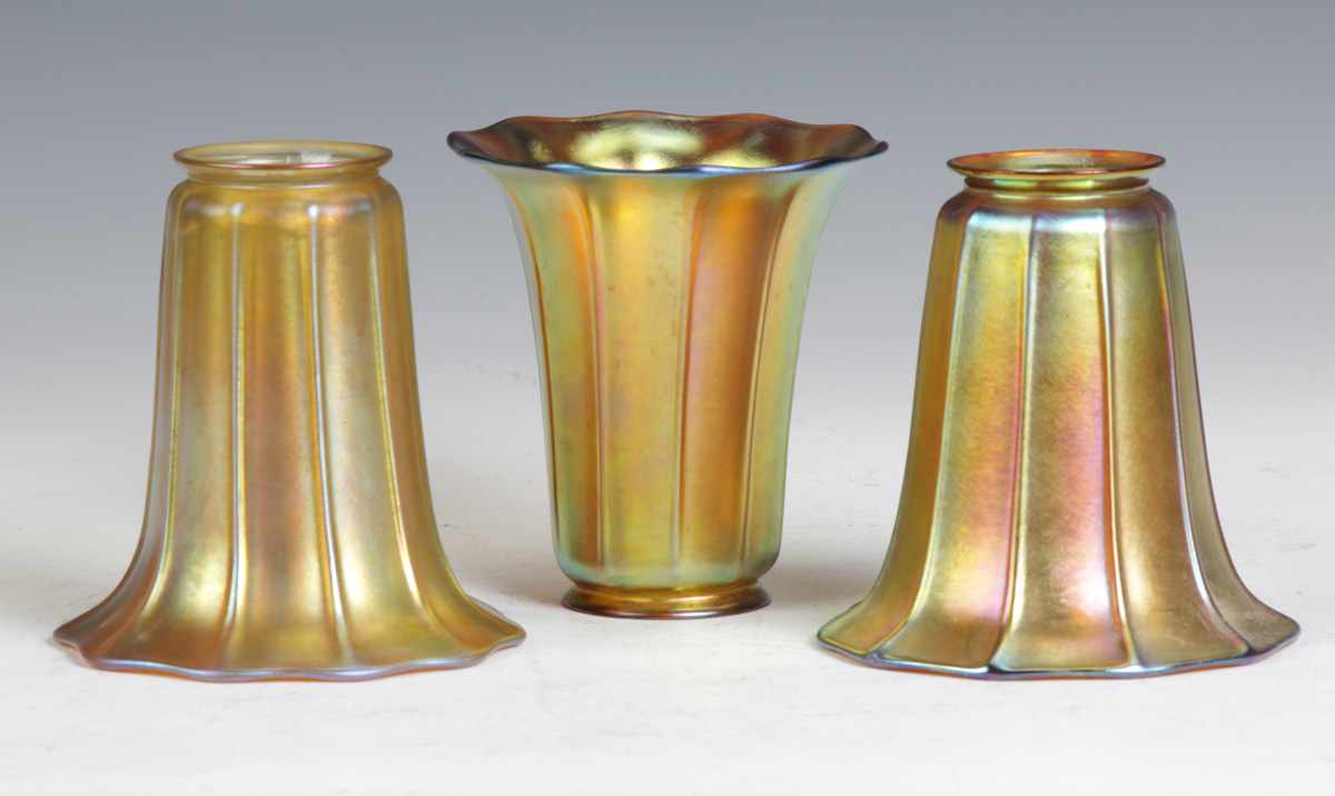 Appraisal: Set of Sgn Steuben Gold Aurene Shades Condition Excellent Dimensions