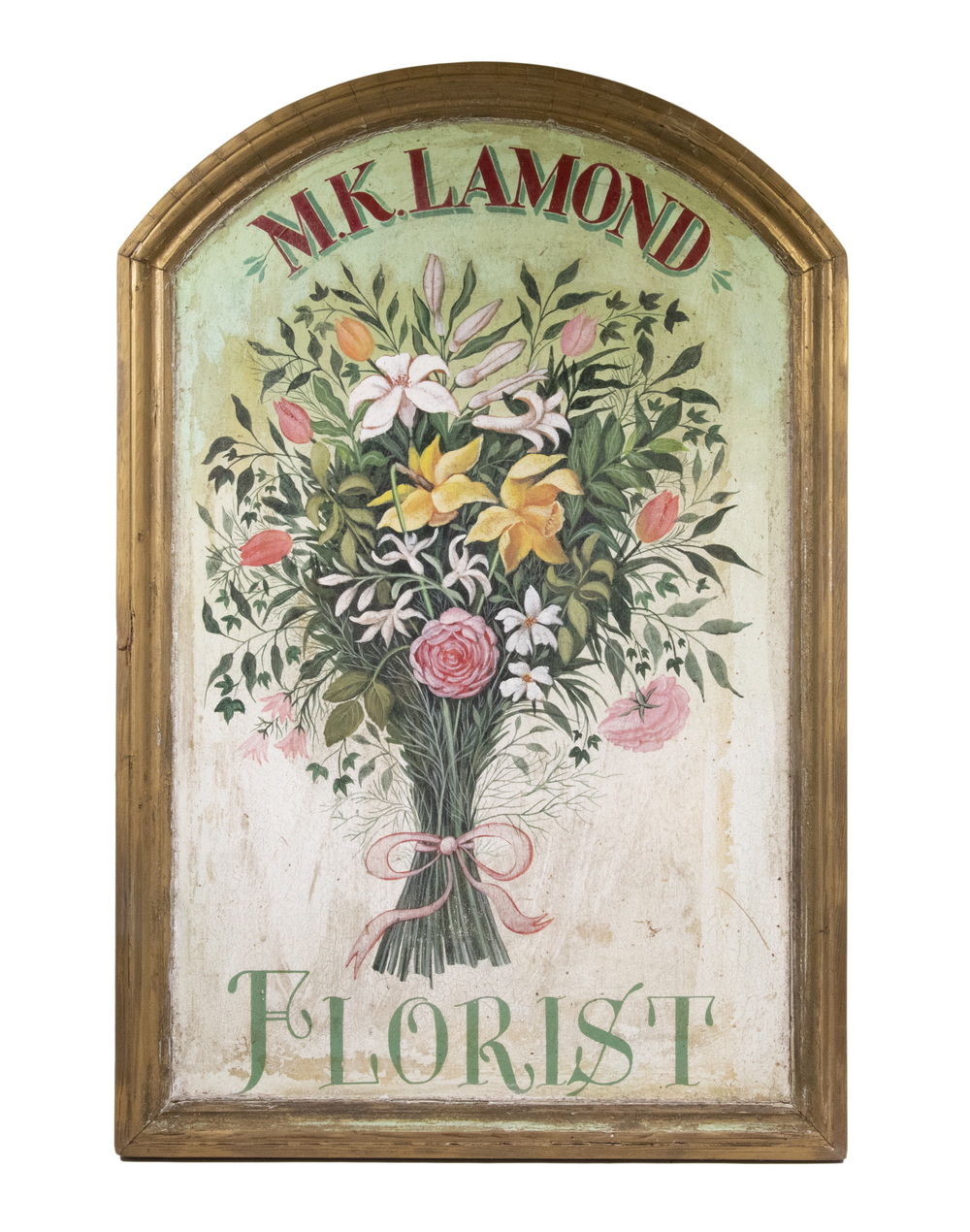 Appraisal: FLORIST SIGN M K Lamond arched top a summer bouquet