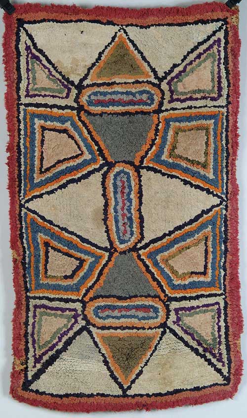 Appraisal: FOLK ART HOOKED RUG Center field has two butterfly like