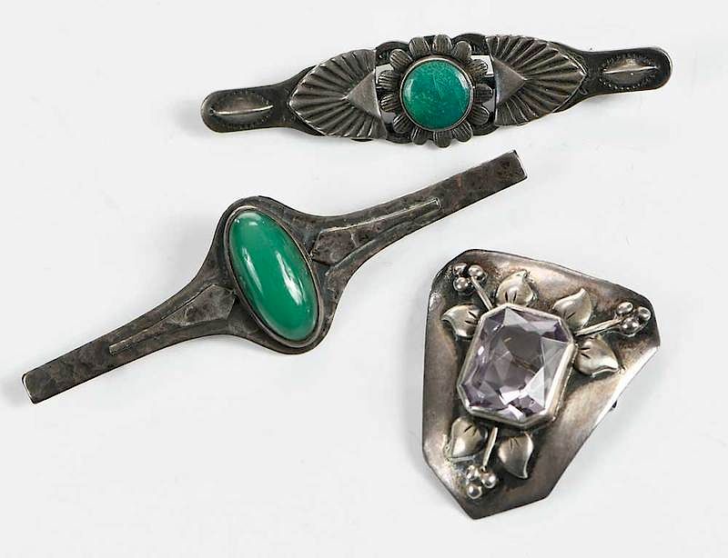 Appraisal: Three Sterling Brooches assorted stones two stamped and one tested