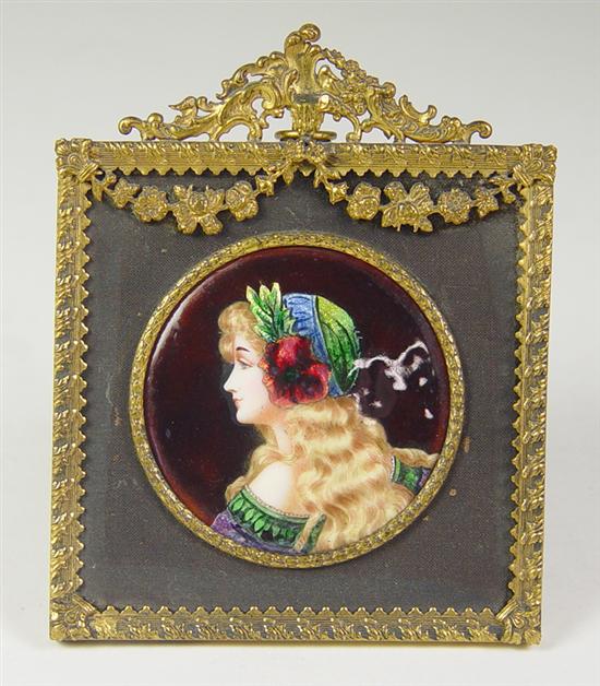 Appraisal: Miniature Enameled Hand-Painted Portrait of a Lady Circa diameter enameled