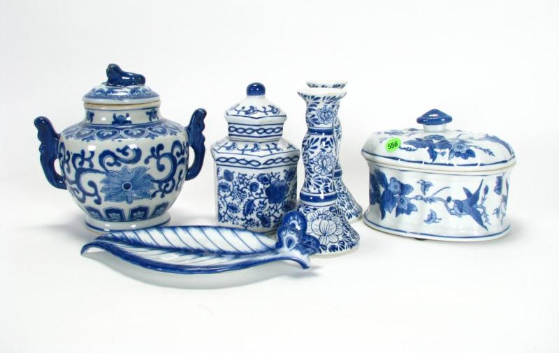 Appraisal: Lot of Blue White Porcelain Decorator Items including oval bird