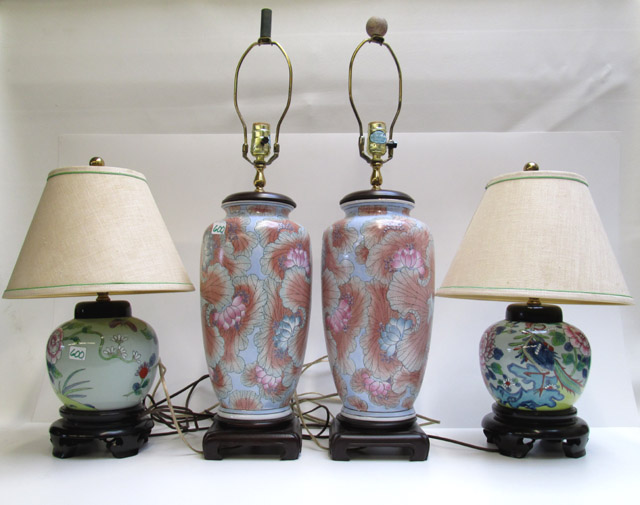 Appraisal: FOUR ASIAN INSPIRED EARTHENWARE TABLE LAMPS The first two having