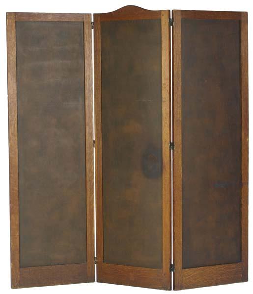 Appraisal: GUSTAV STICKLEY Three-panel screen lined in its original brown oil