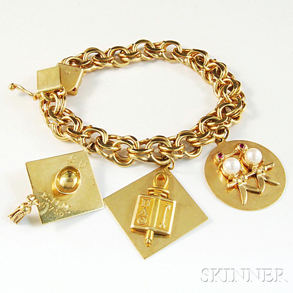 Appraisal: kt Gold Charm Bracelet hung with three kt gold charms