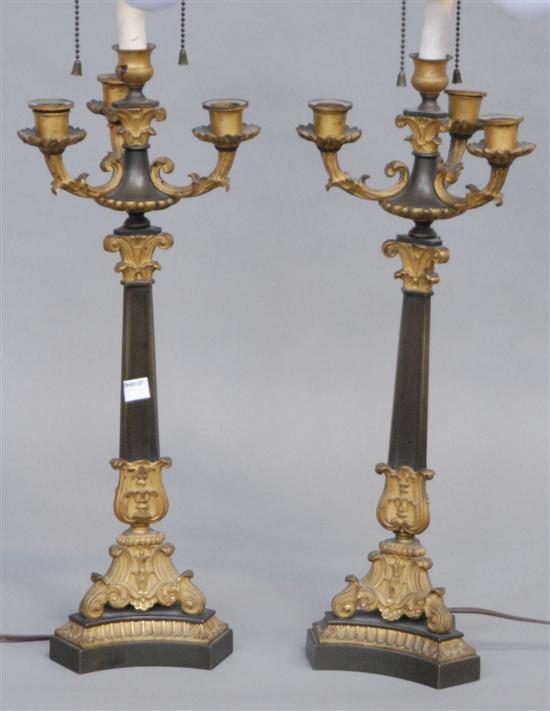 Appraisal: PAIR NAPOLEON III CANDLEABRAS Three light dark patina and gilt