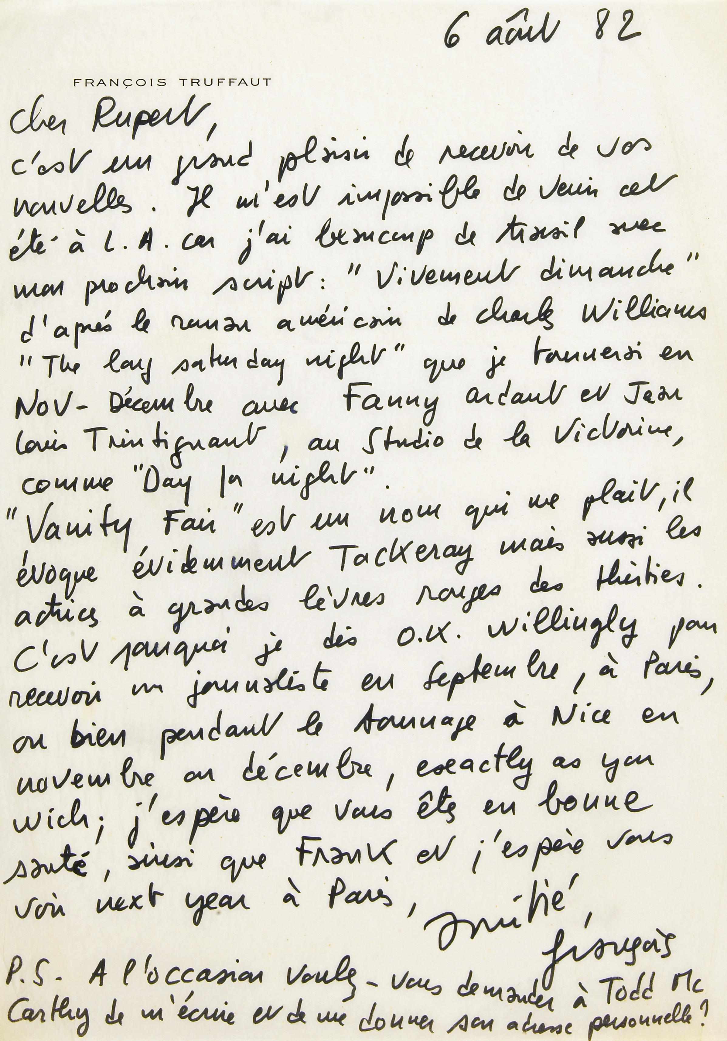 Appraisal: TRUFFAUT FRANOIS - items Autograph Letters Signed and Autograph Notes