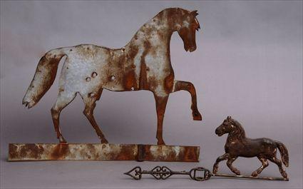 Appraisal: TWO AMERICAN HORSE-FORM WEATHERVANES The larger cut sheet metal with