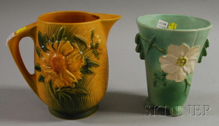 Appraisal: Roseville Pottery Peony Pitcher and Weller Pottery Wild White Rose