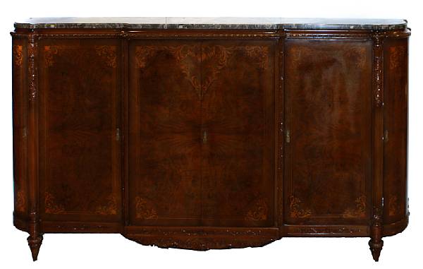 Appraisal: A Louis XVI style marquetry decorated and marble topped buffet