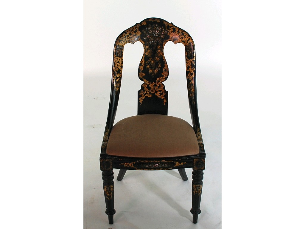 Appraisal: NINETEENTH CENTURY GILT PAINTED AND MOTHER O'PEARL PAPIER MACHE CHAIR