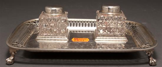 Appraisal: American silver standish Dominick Haff dated the tray with reticulated