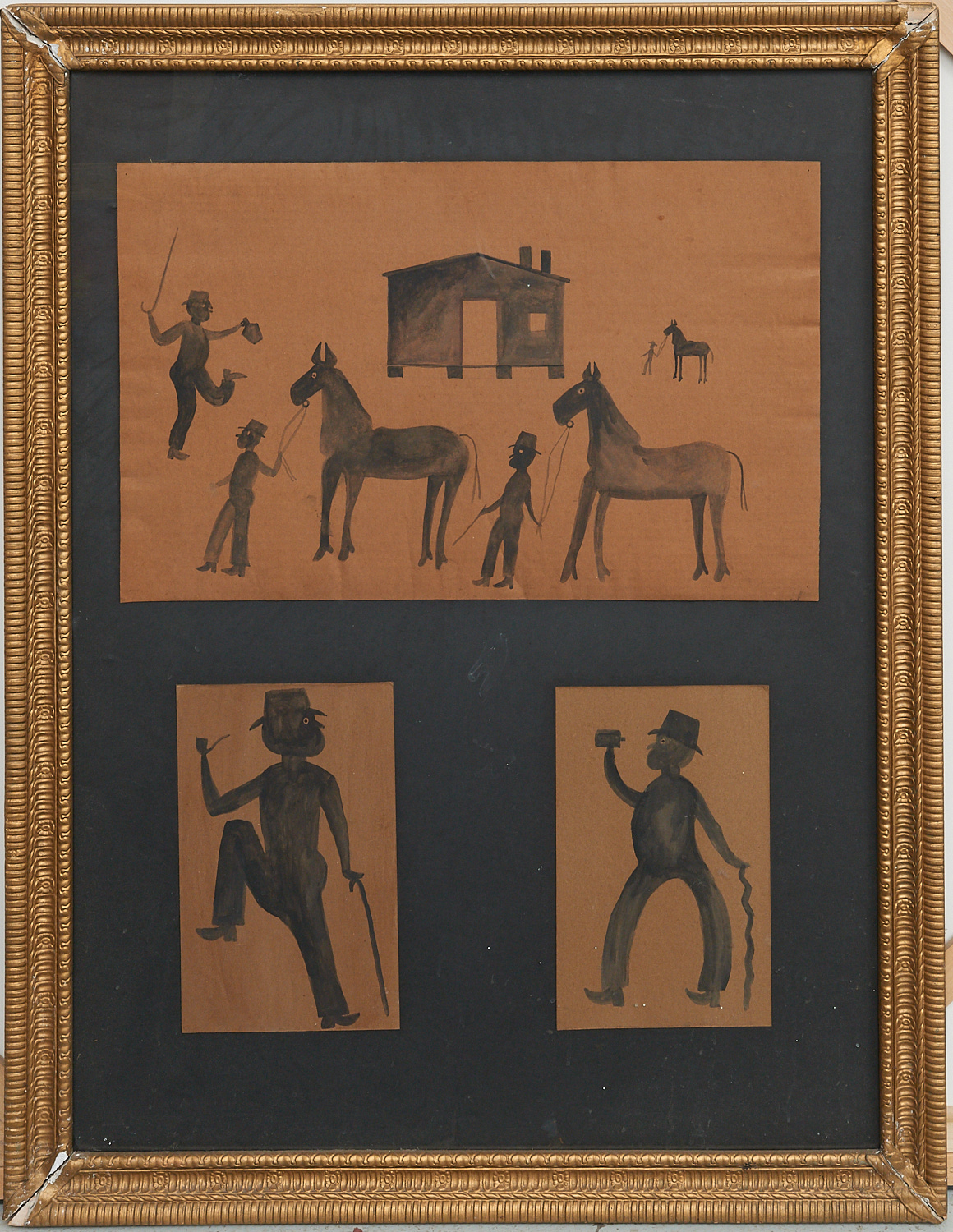 Appraisal: BILL TRAYLOR MANNER FOLK ART PAINTINGS Manner of Bill Traylor