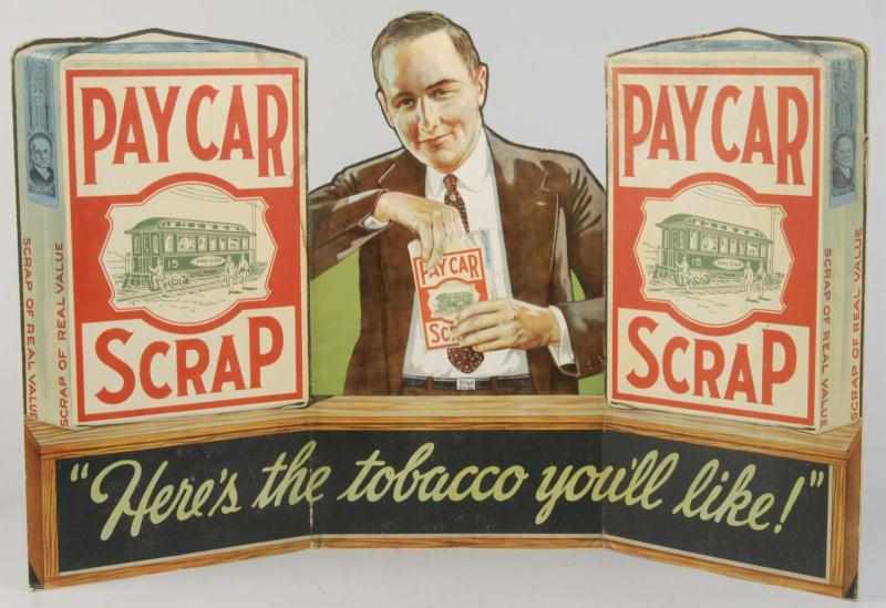 Appraisal: Cardboard Pay Car Scrap Tobacco Tri-Fold Display Description Easel back