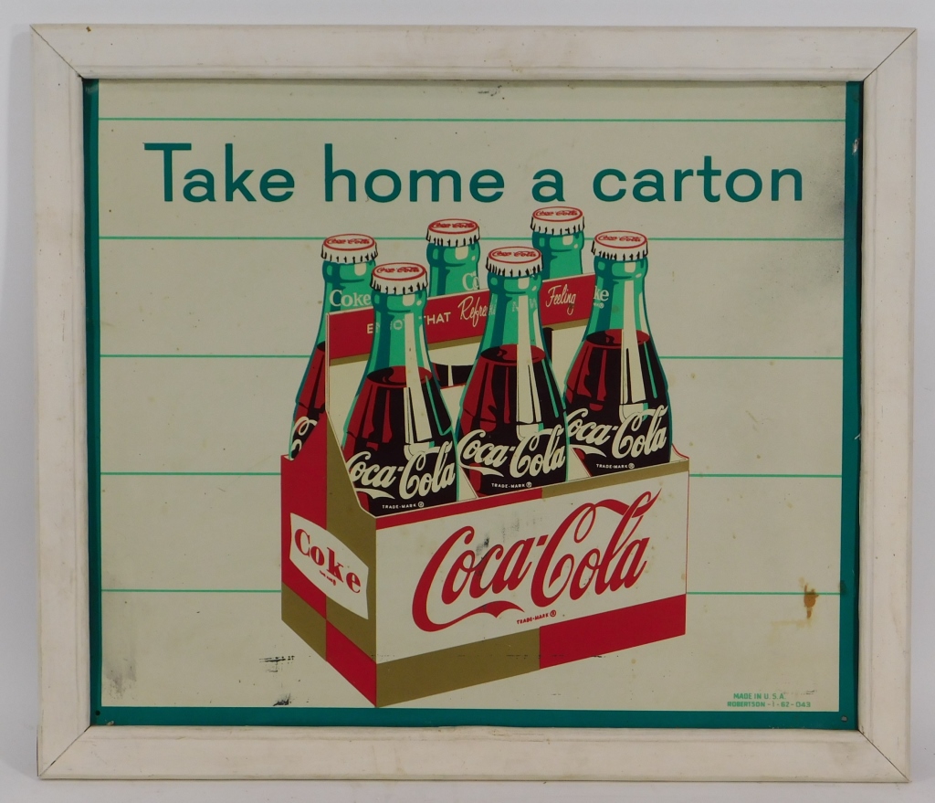 Appraisal: TAKE HOME A CARTON COCA-COLA ADVERTISING SIGN United States th