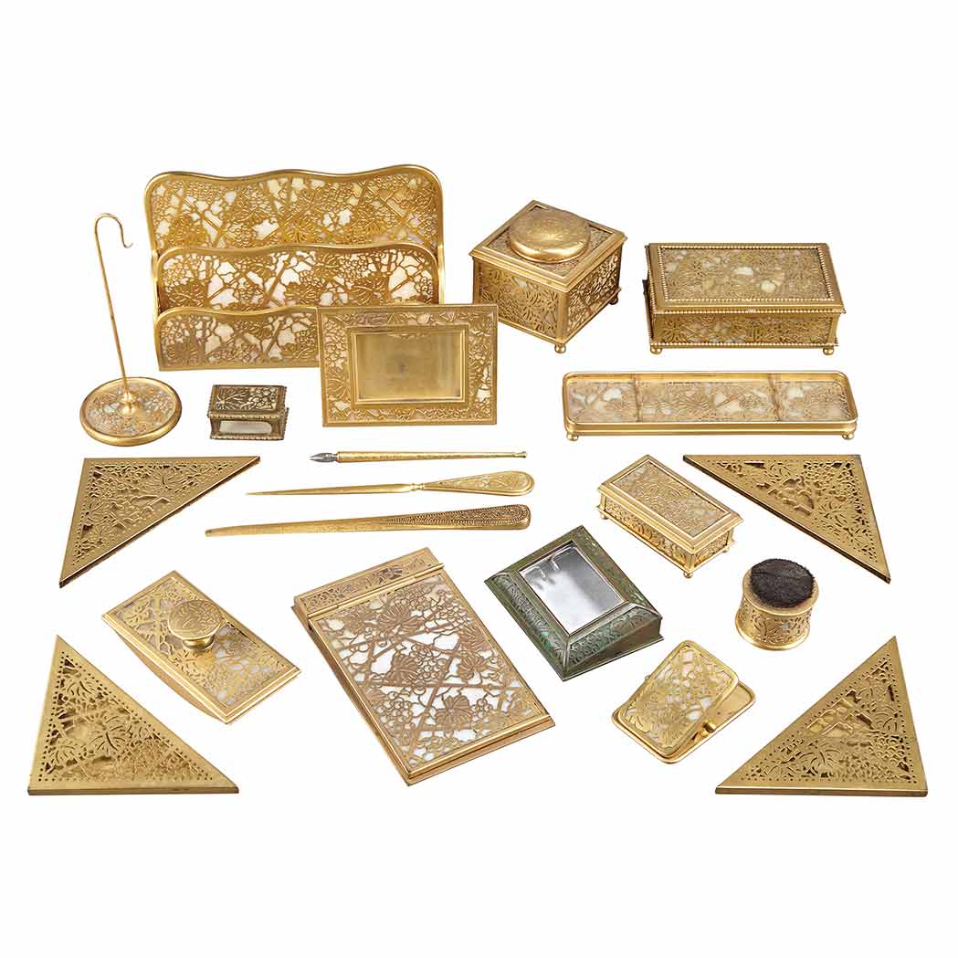 Appraisal: Tiffany Studios Gilt-Bronze Desk Set Circa - In the Grapevine