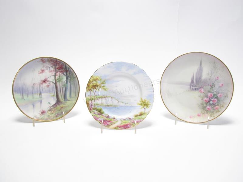 Appraisal: Group of Vellum and Scenic Plates two Pickard hand painted