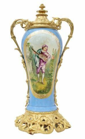 Appraisal: Sevres style parcel gilt porcelain urn th c celeste bleu